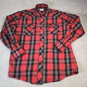 Wrangler Western Top Mens XLT Red Plaid Flannel Thick Thrashed Western Ranch